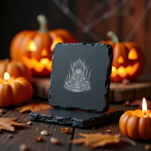 Grim Skull Halloween Laser Engraving PNG for Slate