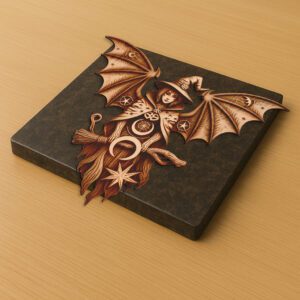 Halloween 3D Bat Winged Witch Silhouette Laser Engraver