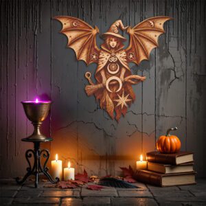 Halloween 3D Bat Winged Witch Silhouette Laser Engraver