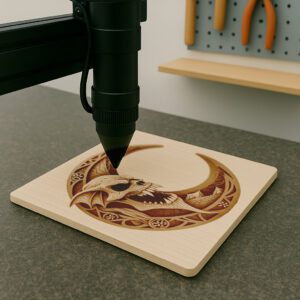 Halloween 3D Crescent Moon Emblem, Wicked Laser Engraving