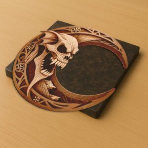 Halloween 3D Crescent Moon Emblem, Wicked Laser Engraving