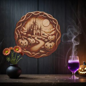 Halloween 3D Illusion Engraving File, Enchanted Castle Pumpkin