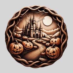 Halloween 3D Illusion Engraving File, Enchanted Castle Pumpkin