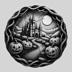 Halloween 3D Illusion Engraving File, Enchanted Castle Pumpkin