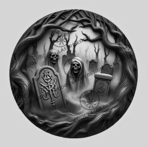 Halloween 3D Illusion Laser Engraving File, Spooky Graveyard,