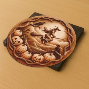 Halloween 3D Illusion Laser Engraving, Witch Broomstick Flight,
