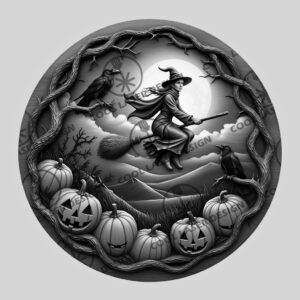 Halloween 3D Illusion Laser Engraving, Witch Broomstick Flight,