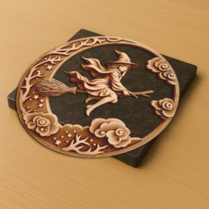 Halloween 3D Illusion Laser File, Witch and Moon