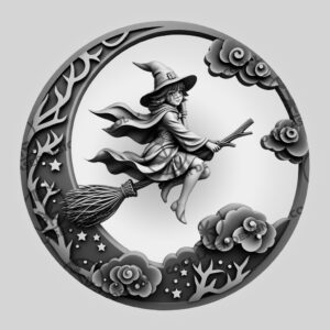 Halloween 3D Illusion Laser File, Witch and Moon