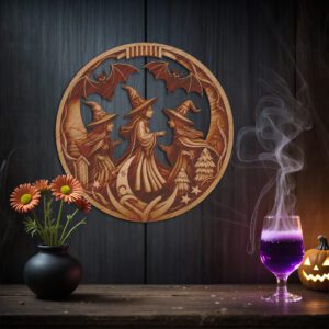 Halloween 3D Illusion Laser File, Witches Dancing, Bats,
