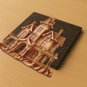 Halloween 3D Laser Engraving File, Haunted Castle Facade,