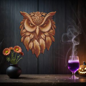 Halloween 3D Owl Head Laser File, Wooden Illusion