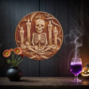 Halloween 3D Skeleton with Candles Laser Engraving Design