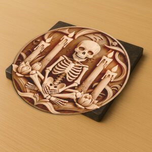 Halloween 3D Skeleton with Candles Laser Engraving Design