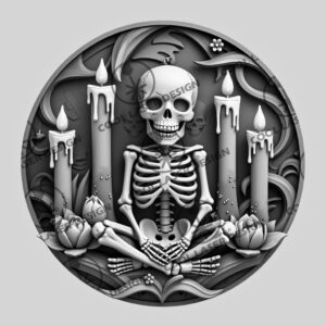 Halloween 3D Skeleton with Candles Laser Engraving Design