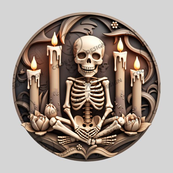 Halloween 3D Skeleton with Candles Laser Engraving Design