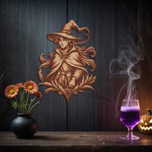 Halloween 3D Witch Laser Engraving File, Wooden Silhouette,