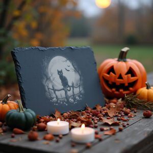 Halloween Black Cat Moon Laser Engraving File, Slate
