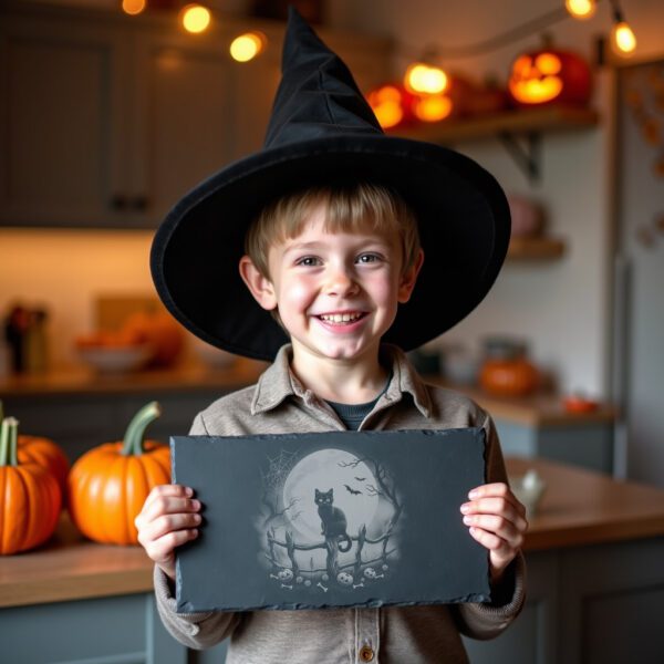 Halloween Black Cat Moon Laser Engraving File, Slate