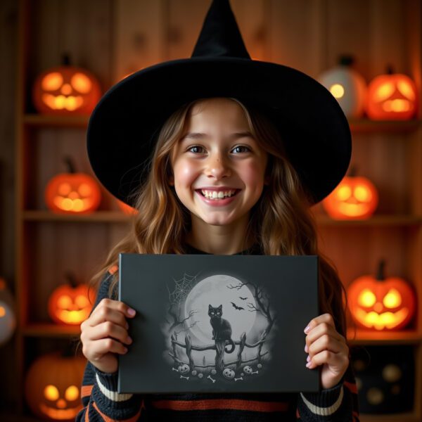 Halloween Black Cat Moon Laser Engraving File, Slate