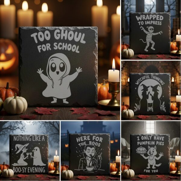 Halloween Coaster Engraving Bundle, Funny Spooky Slate Designs,