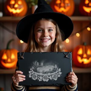 Halloween Coffin Charcuterie Board, Engraved Slate Cheese Tray,