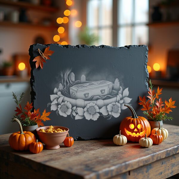 Halloween Coffin Charcuterie Board, Engraved Slate Cheese Tray,