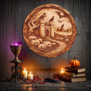Halloween Crow Castle 3D Engraving File, Spooky Gothic