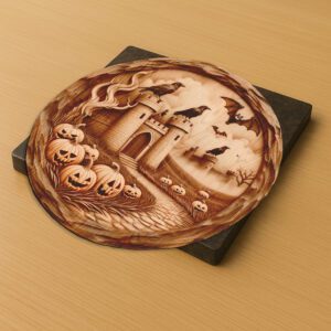 Halloween Crow Castle 3D Engraving File, Spooky Gothic