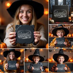 Halloween Engraving File Bundle, Spooky Slate Coaster PNG