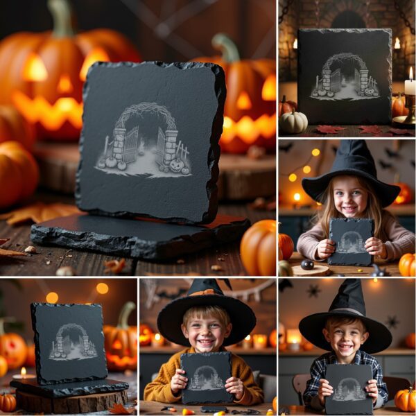Halloween Engraving File Bundle, Spooky Slate Coaster PNG