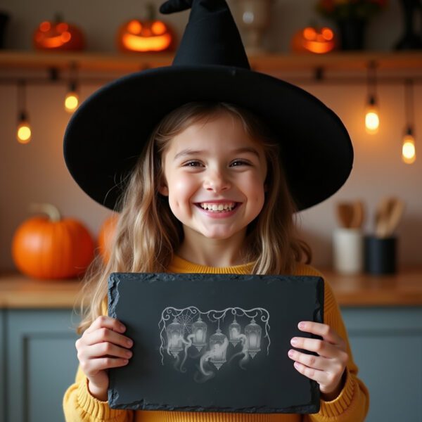 Halloween Haunted Lantern Row Laser Engraving for Slate