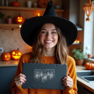 Halloween Haunted Lantern Row Laser Engraving for Slate