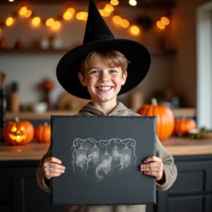 Halloween Haunted Lantern Row Laser Engraving for Slate