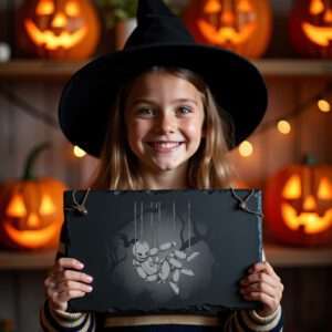 Halloween Laser Engraved Slate Cheese Board, Gothic Marionette