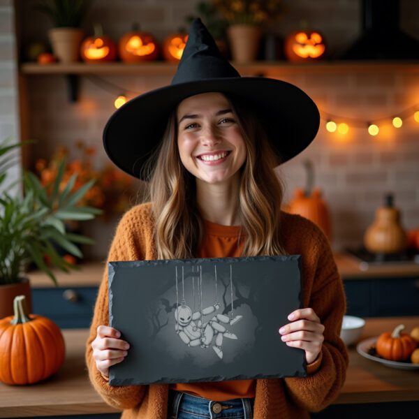 Halloween Laser Engraved Slate Cheese Board, Gothic Marionette