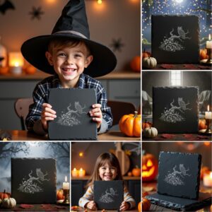 Halloween Laser Engraving Bundle, 6 Spooky Slate Coaster