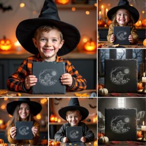 Halloween Laser Engraving Bundle, 6 Spooky Slate Coaster