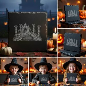 Halloween Laser Engraving Bundle, 6 Spooky Slate Coaster