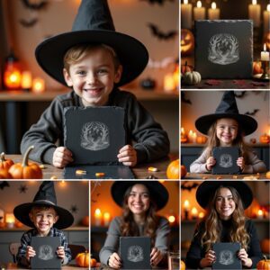 Halloween Laser Engraving Bundle, 6 Spooky Slate Coaster