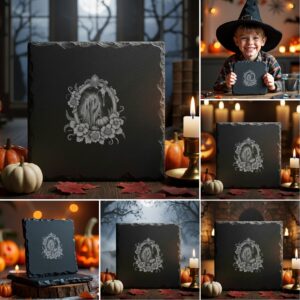 Halloween Laser Engraving Bundle, 6 Spooky Slate Coaster