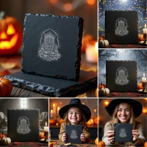 Halloween Laser Engraving Bundle, 6 Spooky Slate Coaster