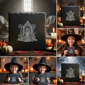 Halloween Laser Engraving Bundle, 6 Spooky Slate Coaster