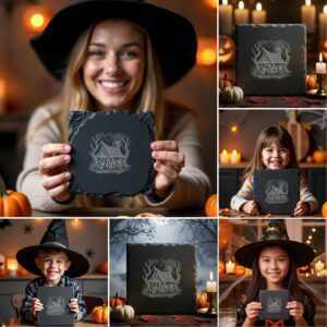Halloween Laser Engraving Bundle, 6 Spooky Slate Coaster