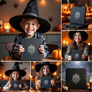 Halloween Laser Engraving Bundle, 6 Spooky Slate Coaster
