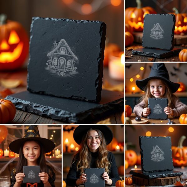Halloween Laser Engraving Bundle, 6 Spooky Slate Coaster