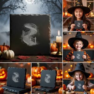 Halloween Laser Engraving Bundle, Spooky Coaster Designs, PNG