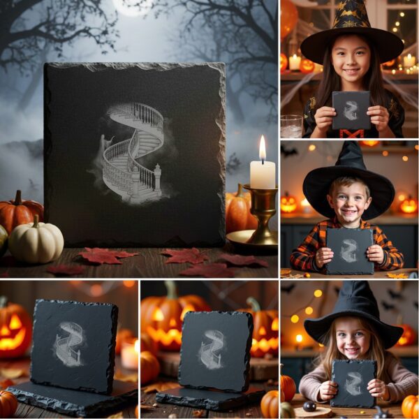 Halloween Laser Engraving Bundle, Spooky Coaster Designs, PNG