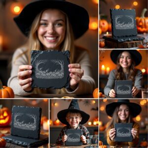 Halloween Laser Engraving Bundle, Spooky Coaster Designs, PNG