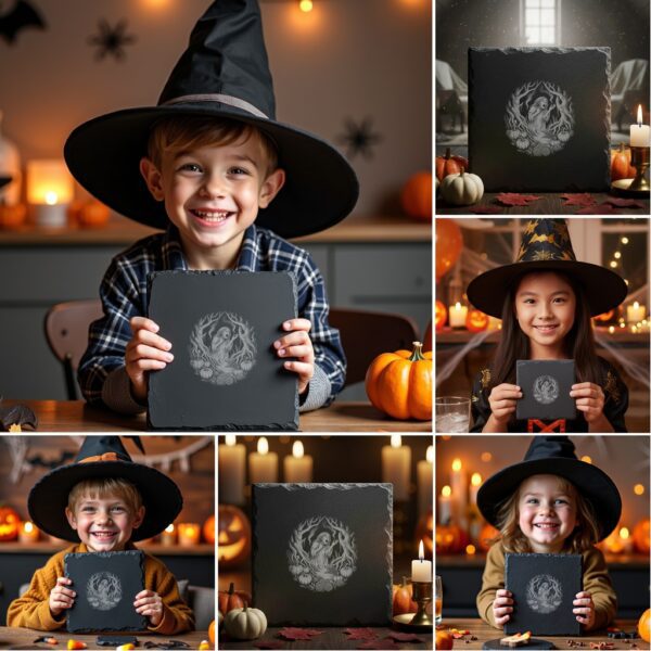 Halloween Laser Engraving Bundle, Spooky Slate Coaster Designs,